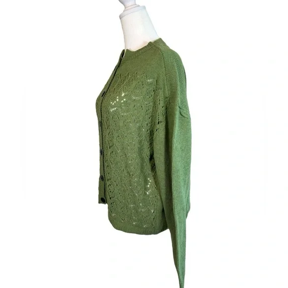 MISSLOOK GRASS GREEN KNIT BUTTON DOWN CARDIGAN OPEN WEAVE SWEATER SIZE XL NWOT - Picture 3 of 12